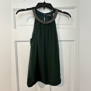 Express Forest Green Crystal Elegant Sheer Halter Top XS
